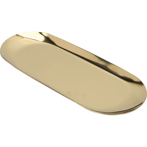 Plateau de Rangement Bijoux Ovale Miroir Réfléchissant Doré à Bord Brillant pour Accessoires et Vernis à Ongles (1/5)