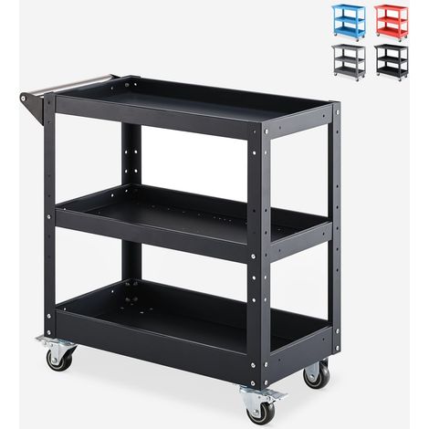 Kerey Plus Metall-Werkzeugwagen mit 3 Ebenen und Rollen - Schwarz