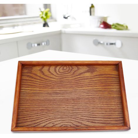 Plateau rectangulaire en bois pour thé, service de table, assiette à en-cas, plat de rangement pour aliments pour hôtel et maison (30 x 20 cm) (1/5)