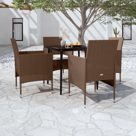 Lot de 5 Ensemble à manger de jardin avec coussins,Ensemble table et chaise,Mobilier de salle à manger Marron/noir HH66503 (1/5)