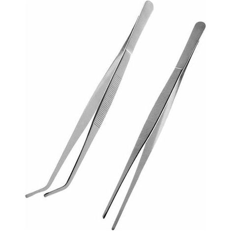Pinces de cuisine professionnelles CRUEL (lot de 2), multifonctionnelles et polyvalentes, à pointes courbes et droites, taille standard (25 cm) (1/5)