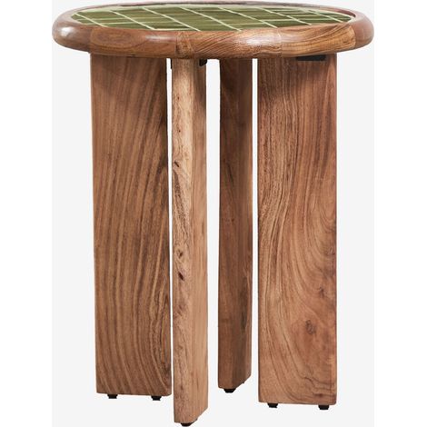 Tavolino rotondo Ø40 cm in legno di acacia e piastrelle Aitana SKLUM (1/5)