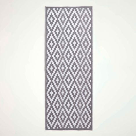 HOMESCAPES Luxury Outdoor Rug Runner, Grey Zoe Geometric, 75 x 200 cm