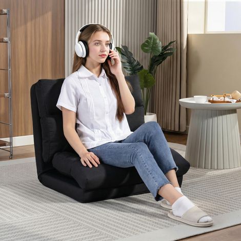 Fauteuil de sol canapé paresseux fauteuil convertible en lit inclinable 90° à 180° tissu - 70 x 72 x 56 cm - noir (1/5)