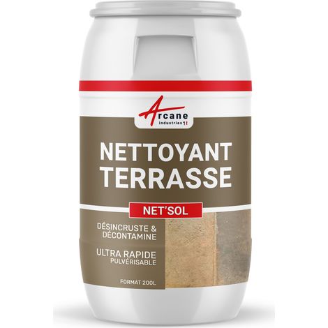 Arcane Industries – Nettoyant terrasse ultra rapide 200 L – Élimination algues et lichens – Pour béton, pierre reconstituée – Action blanchissante sur joints (1/5)
