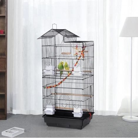 Aqrau Cage à Oiseaux ,Volière, Poignée Portable 4 Mangeoires 3 Perchoirs Cage pour Perruche Calopsitte Conure Pinson Canaris (1/5)