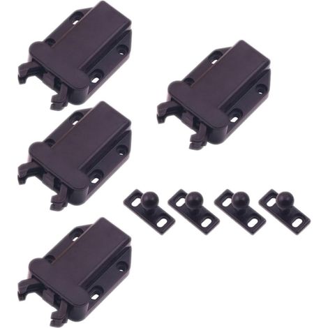 Loquets Automatiques à Ressort pour Armoires et Tiroirs, Lot de 4 Pièces en Abs Marron, Faciles à Utiliser Ouverture Automatique Cuisine et Meubles (1/5)