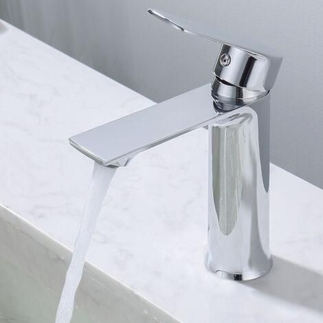 Mitigeur Lavabo Robinet Salle Bain Robinet Lavabo pour Salle de Bain Réglable à Chaud et à Froid Robinet Chromé Acier Inox (1/5)