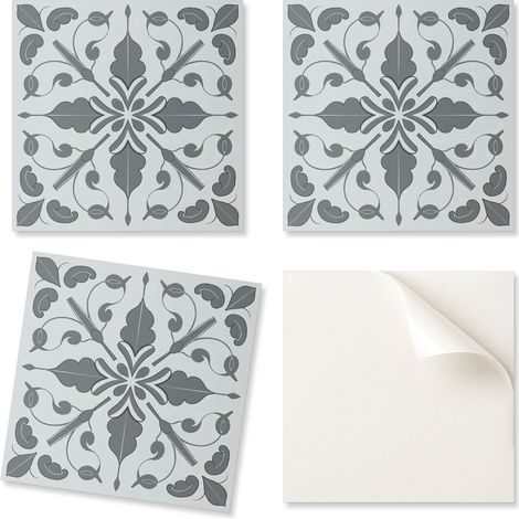 Azulejos autoadhesivos de PVC para comedor con motivos gr谩ficos. Dise帽o sim茅trico de plantas, 20x20x20 cm.