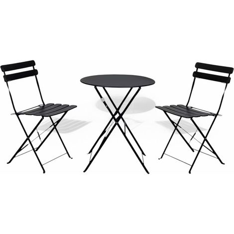 ORION91 Set 3 Piezas Balcón BALCONI Plegable 1 Mesa (70x60 cm) + 2 Sillas (81x42x41 cm) Estructura Acero Color Negro Jardín Exterior Interior - SpazioLuzio - Pack x1 (1/5)