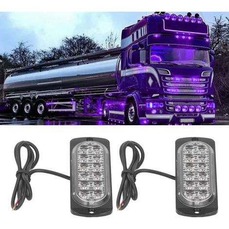Lot de 2 feux de signalisation latéraux pour camion 12-24V, 12 feux stroboscopiques ultra-minces à LED, lumière bleue 36W. (1/5)