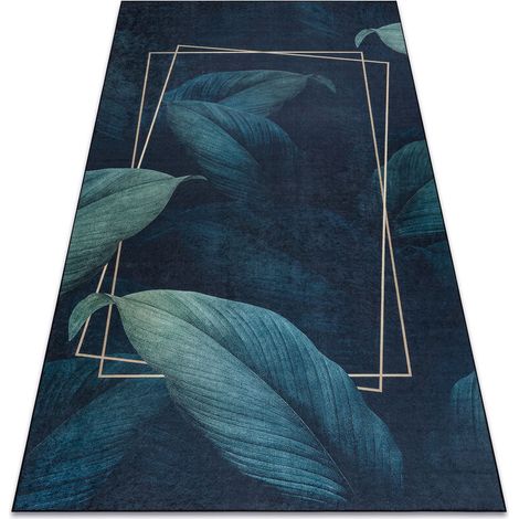 Tapis lavable ANDRE 1170 Feuilles, géométrique antidérapant - bleu blue 80x150 cm (1/5)