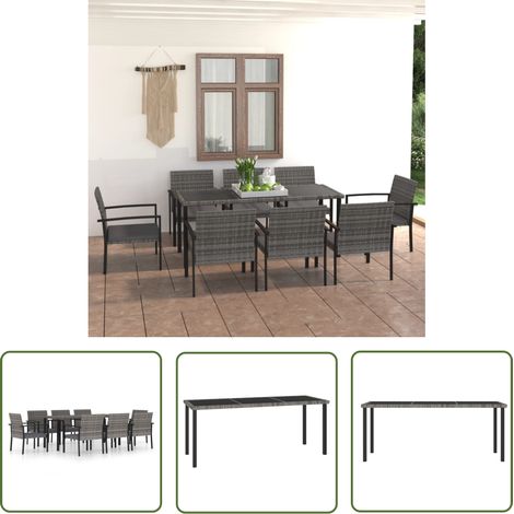 The Living Store Ensemble à manger de jardin 9 pcs Résine tressée Gris - Salon De Jardin - Meubles De Jardin - Table De Jardin - Chaises De Jardin - Set De Jardin (1/5)