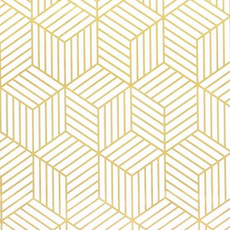 Papel pintado autoadhesivo con rayas hexagonales geométricas doradas - Papel pintado autoadhesivo - Para muebles - Dorado y blanco - 45 x 500 cm - Papel de regalo navideño