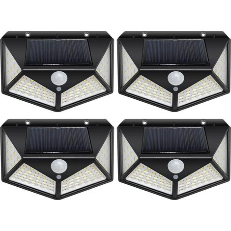 Set mit 4 Solar-Außenleuchten mit 100 LEDs, Bewegungsmelder, wasserdicht, solarbetrieben, kabellos, für den Garten