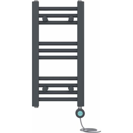 Pre-filled Bathroom Straight Electric Heated Towel Rail Radiator Thermostatic 600x300mm Anthracite