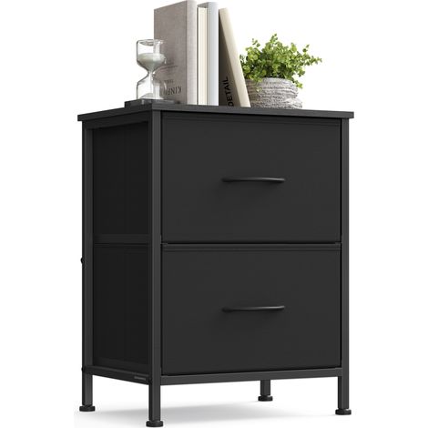 Table de Chevet avec 2 Tiroirs en Tissu Non-tissé, Acier, MDF, pour Chambre, Table d'Appoint, Noir d'Encre et Noir Boisé (1/5)