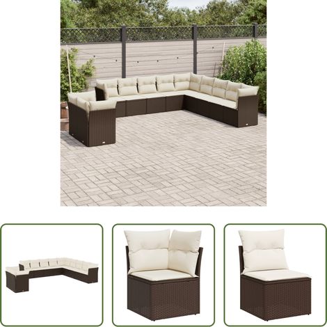 Gartenmöbel - 11-tlg. Garten-Sofagarnitur mit Kissen Braun Poly Rattan (1/5)