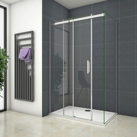 Schiebetür 8mm NANO ESG Nischentür 140X195cm mit Seitenwand:100x195cm Duschabtrennung Echtglas Duschtür Duschkabine Dusche Glastür (1/5)