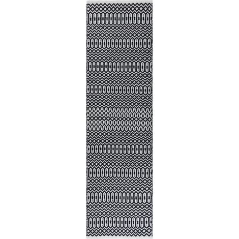 Halsey Hand Made Geometric Flatweave Kitchen Garden Indoor Outdoor Rug Black Hallway 66 x 240 cm (1'x11''x7'10'') Runner (1/4)