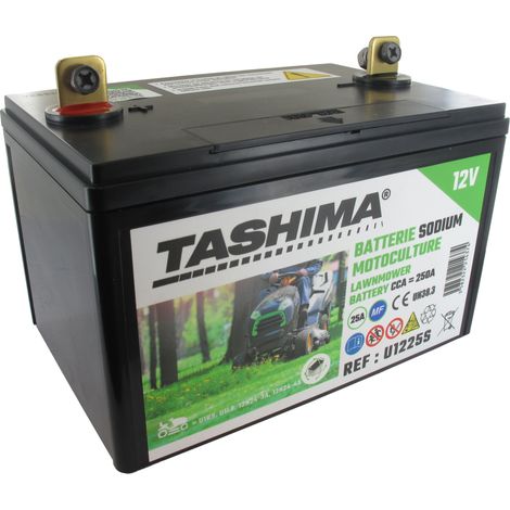 Universelle Natrium-Ionen-Batterie Tashima 12V, 25A Für Aufsitzrasenmäher. Kompaktes Modell L: 184, B: 126, H: 136mm.
