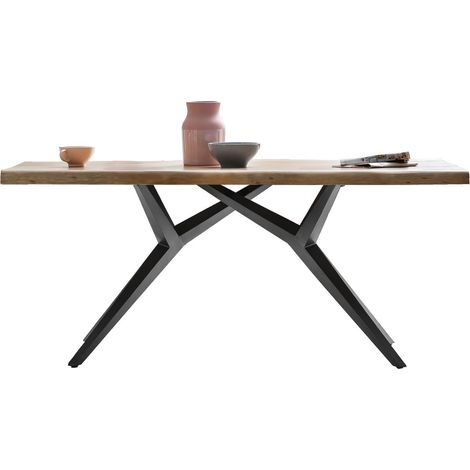 Table de Salle à Manger Industrielle en Bois de Manguier et Métal Noir 240 x 100 cm - PANGIVO (1/5)