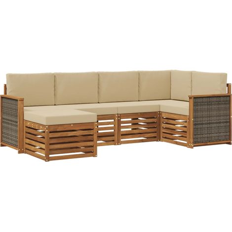 Conjunto de Sofá Seccional con cojín 5 pcs Natural vidaXL (1/5)