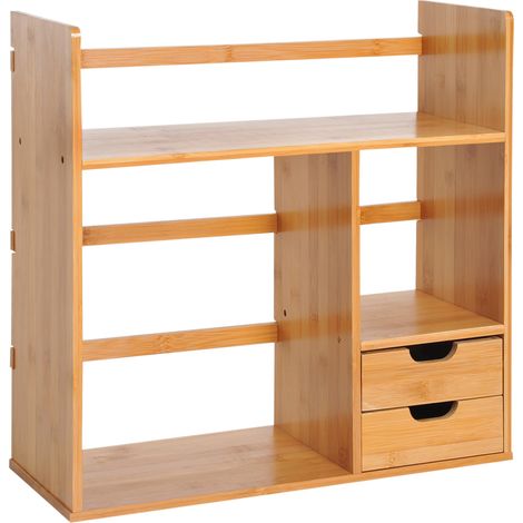Estantería, escritorio, biblioteca, organizador de almacenamiento, oficina, cocina, baño, madera de bambú natural (1/5)