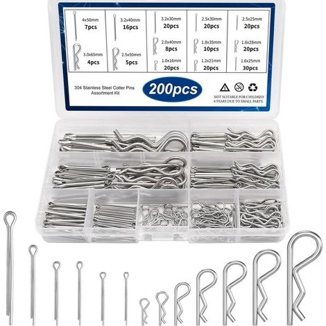 200Pcs Goupilles à Ressort et Goupilles Fendues R Clips,Goupilles Fendues de Sécurité Fixations-pour Attelage, Tracteurs, Tondeuses (1/5)