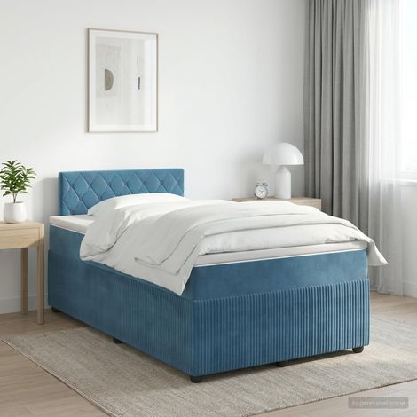 vidaXL Lit boxspring avec matelas Bleu 120 x 190 cm Velours (1/5)