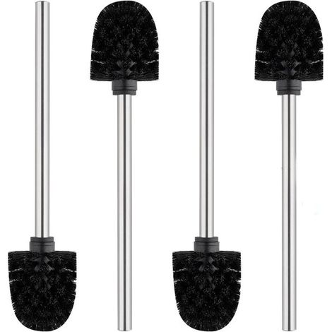 Ensemble de brosses WC - Noir - Manche en acier inoxydable - 4 pièces - Têtes de brosse à visser - Têtes de brosse en plastique - Universel - Brosse WC (1/5)