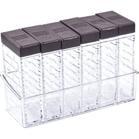 Un ensemble de 6 pots à épices, récipients à épices de cuisine, pots à assaisonnement transparents, couvercles à double ouverture.