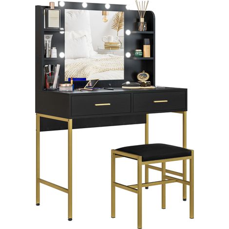 Coiffeuse avec tabouret CHRISTY noire (1/5)