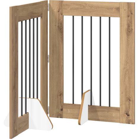 Foldable Dog Gate with Stands 2 pcs Artisan Oak 120.5 cm vidaXL