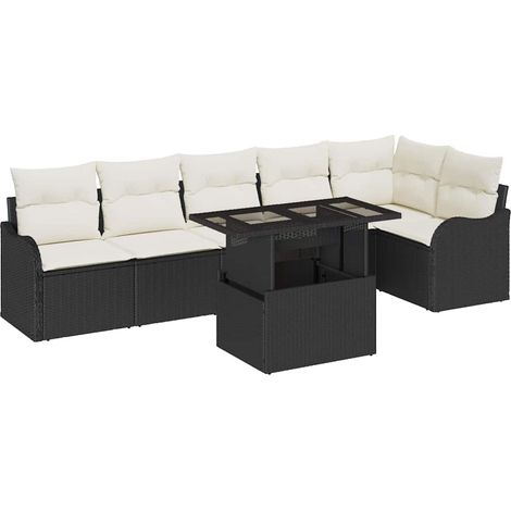 Maison Exclusive - Conjunto de sofá de jardín 7 pcs Negro Rattan