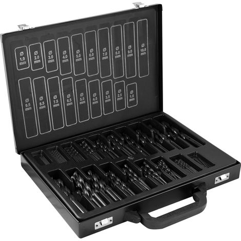 JBM 53851 Set 170 Punte per trapano 1-10 mm a spirale elicoidale HSS 4241 Nero