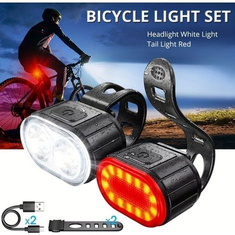 BelleRise – Fahrradbeleuchtungsset mit zwei Leuchten – Komplettset (weißes Vorderlicht und rotes Rücklicht) – USB-aufladbar (1/5)