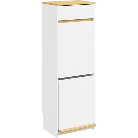 SoBuy Mueble para Basura y Reciclaje con Pedal Armario Estrecho con Cajón y Puertas Abatibles Cubo Oculto con Encimera de Madera 35×25×101.7 cm Capacidad de carga 23 kg FSB112-WN (1/5)