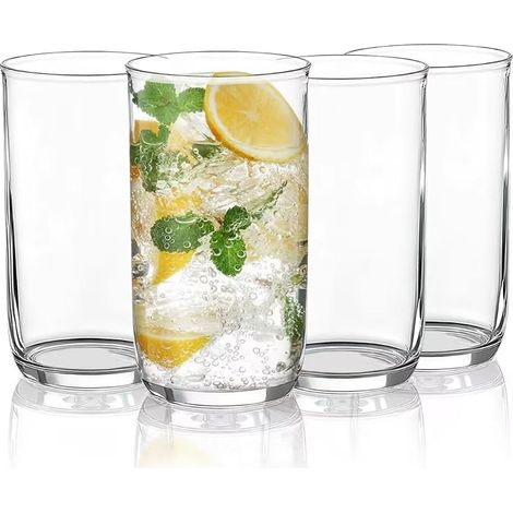 4er-Set Highball-Gläser, 420 ml, transparente PET-Kunststoff-Trinkgläser, wiederverwendbare Wasserbecher, Barzubehör für Getränke wie Bier, Saft, Milch und Mojito. (1/5)