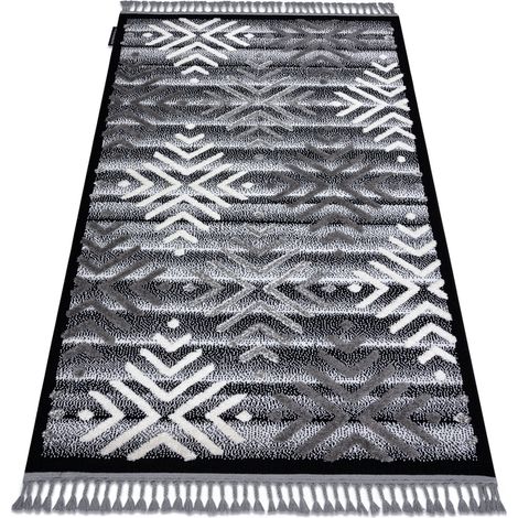 Teppich MAROC P658 Schneeflocken schwarz / grau Franse berber marokkanisch shaggy grey 140x190 cm