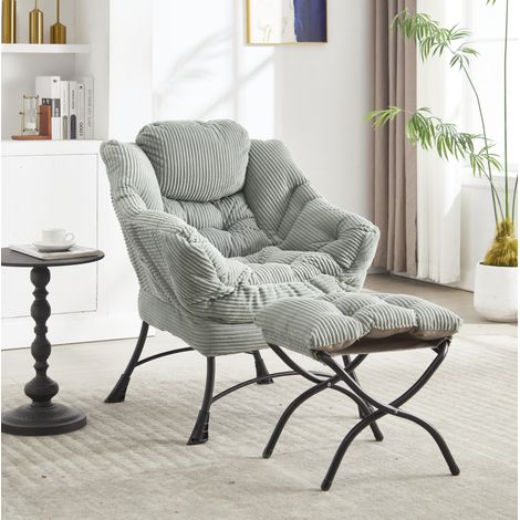 Poltrona relax 70x64x95 cm verde chiaro in acciaio con poggiapiedi e tasca laterale (1/5)