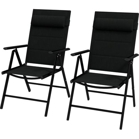 Set 2 Sedie Pieghevoli con Schienale Reclinabile e Poggiatesta 54x67x108 cm in Alluminio e Poliestere Nero (1/5)