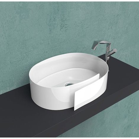 Lavabo Roll appoggio 56x42 ovale in ceramica bianco lucido di