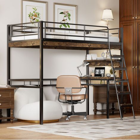 MEUBLIV Cama alta 90x200 cm negra, con escritorio y estantes, sin colchón (1/5)