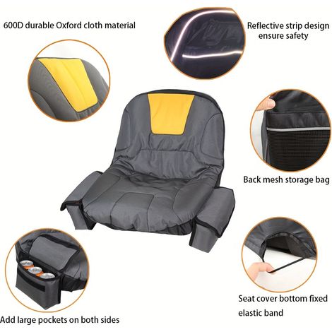 Housse de siège de tondeuse à gazon durable, adaptée aux tondeuses à gazon automotrices, matériau en tissu Oxford 600D, facile à installer, accessoire de tracteur extérieur avec poche à boisson, taill (1/3)