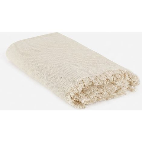 Plaid aus recycelter Baumwolle mit Fransen 170x205 cm Merlin - Ecrù (1/3)