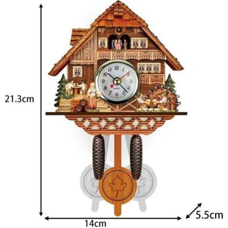 QORVA-Horloge à coucou en bois - Grande horloge murale vintage - Horloge à pendule moderne en forme de nichoir - Décoration murale pour salon, chambre ou bureau (1/3)
