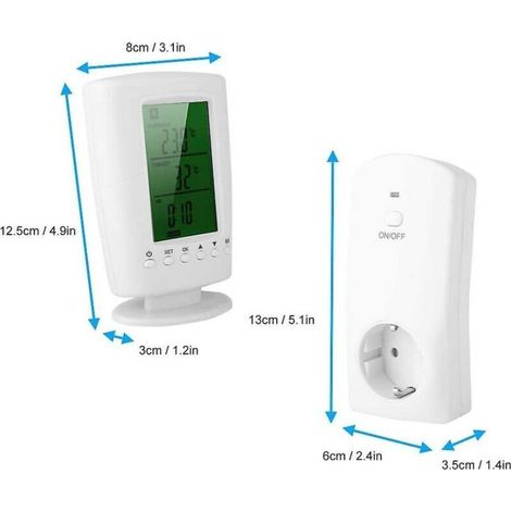 ALLIANDISPrise de thermostat sans fil 110-240 V, pièce programmable intelligente avec affichage de la température et de l'heure (ue) (1/3)