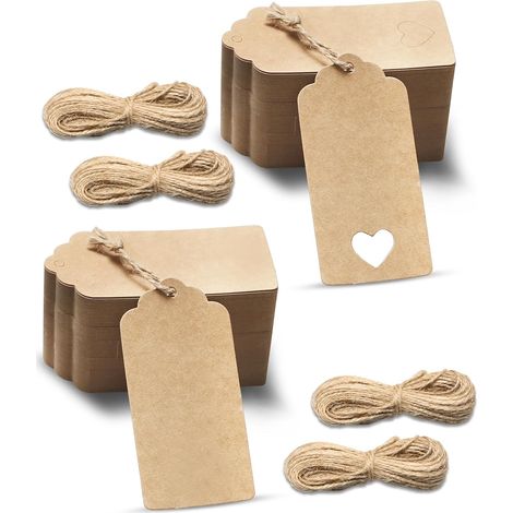 Packung mit 200 Kraftpapier-Anhängern 4,5 x 9,5 cm - Braune Geschenkanhänger mit 40 m Juteschnur für Hochzeiten, Geburtstage und DIY-Projekte (1/5)