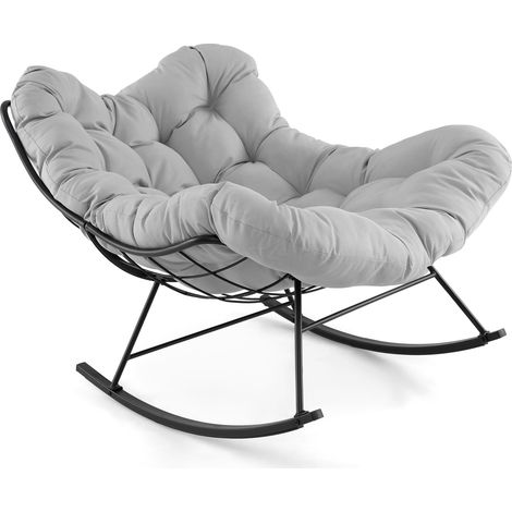 COSTWAY Indoor Outdoor Rocking Chair Oversized Egg Papasan Chair-Light Grey (1/5)